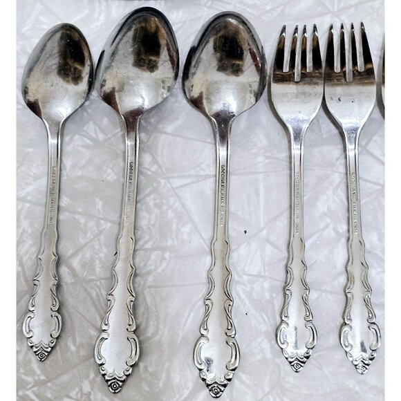 Stanley Roberts Melody Flatware Set/10 mixed Rogers floral scrolls black accent - Picture 7 of 9